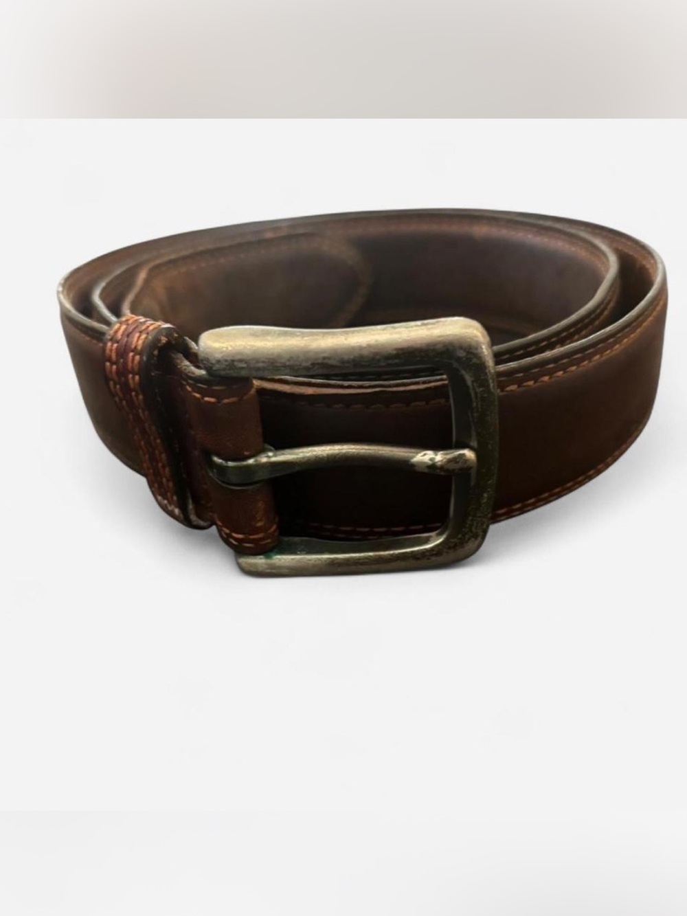 Vintage Fossil Cognac Brown Leather Griffen Belt Stainless Buckle Classic Preppy